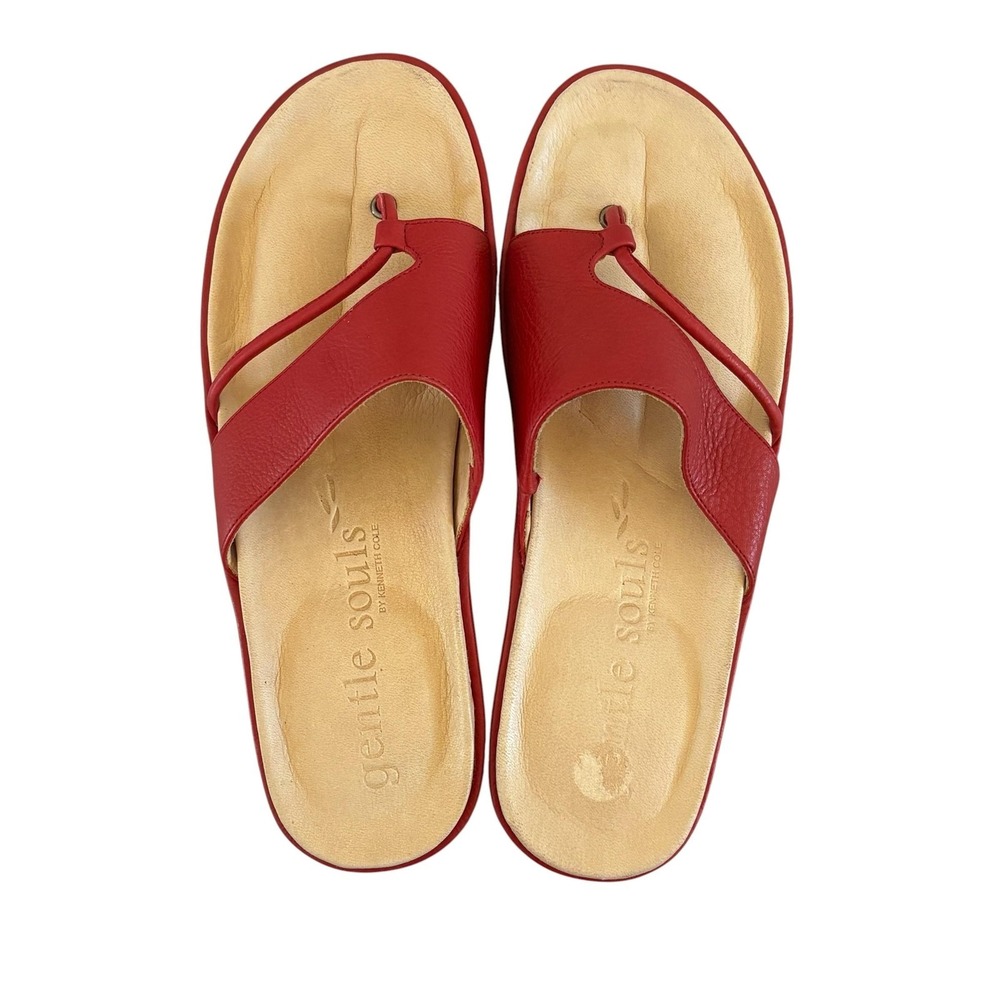 Gentle Souls Leather Thong Wedge Sandal Shoes Womens 8.5 Red Comfort Slide